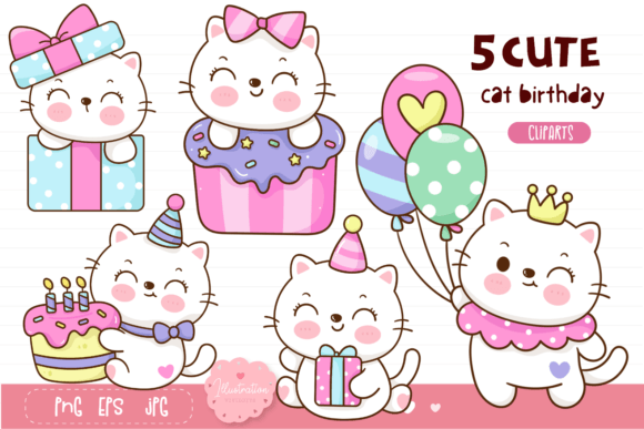 Cute Cat Birthday Party. Kawaii Kitten
