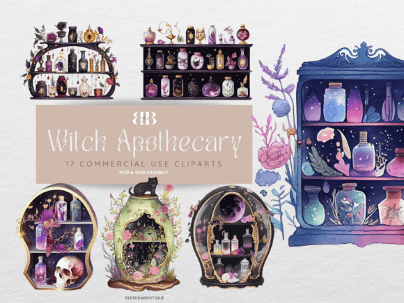 Elevating Niche Design: The Strategic Value of Witch Apothecary Cabinet Clipart PNG in the Digital Marketplace