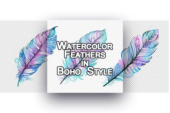 Strategic Application of Watercolor Feathers in Boho Style for Visual Branding