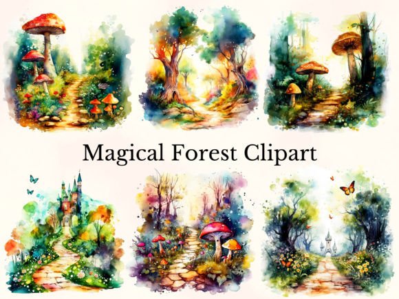 Watercolor Magical Forest Clipart: Bringing Enchanted Whimsy to Your Creative Projects