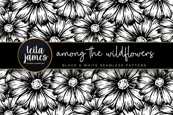 Wildflowers Black White Seamless Pattern